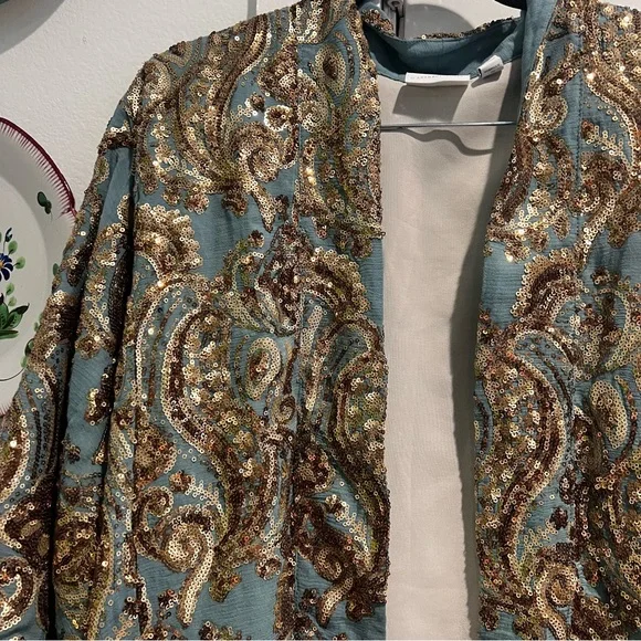 Anthropologie Glittering Gold Sequined Kimono - Picture 7 of 10